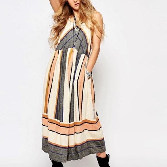 NWT *RARE* Free People Navy Striped Boho Festival Midi Dress  – XS/Small - Picture 9 of 14
